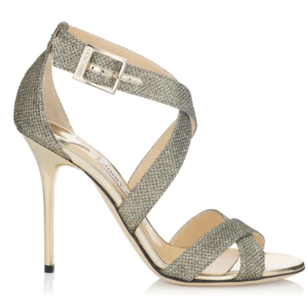 JIMMY CHOO LOTTIE STILETTO - Size 38.5 (aka 7.5 US) - Glitter Gold